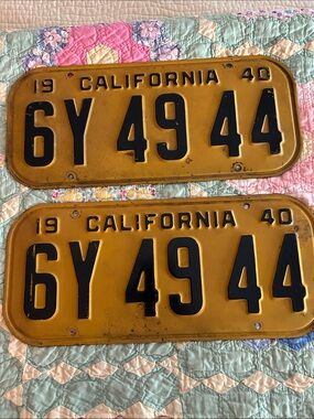 California License Plate Wall Art - Black on Yellow Vintage Set